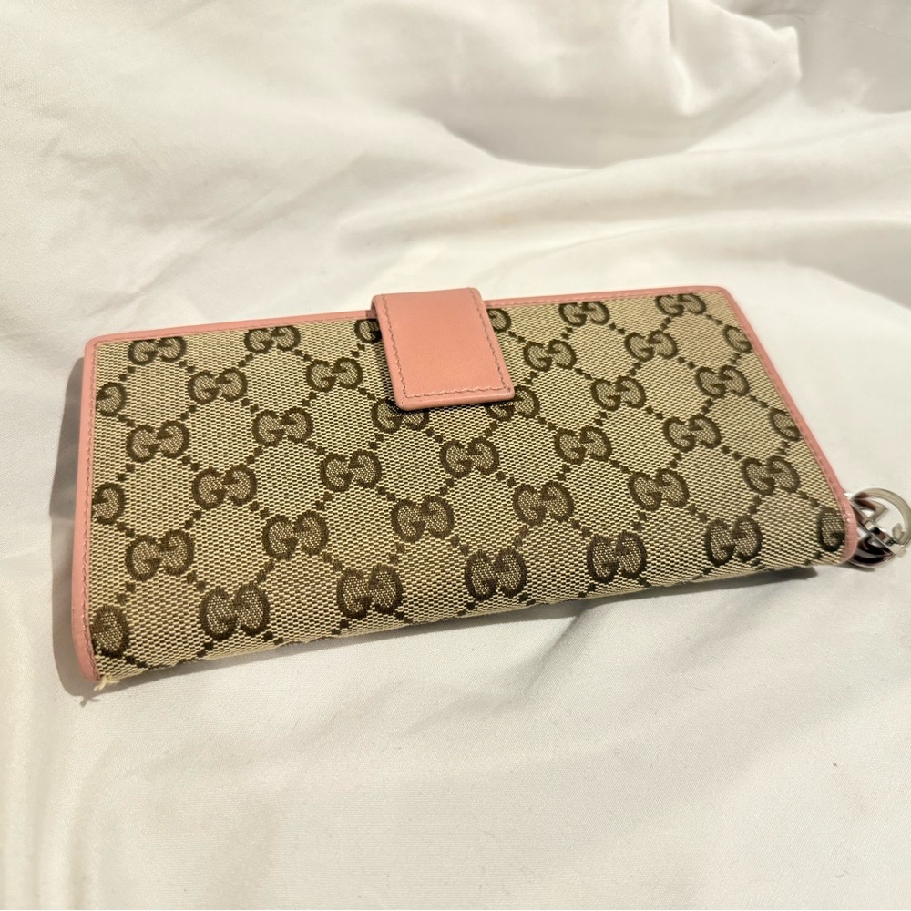 Gucci Beige/Brown GG Canvas And Pink Leather Interlocking G Long Wallet